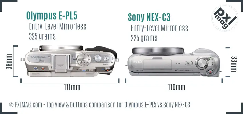 Olympus E-PL5 vs Sony NEX-C3 top view buttons comparison