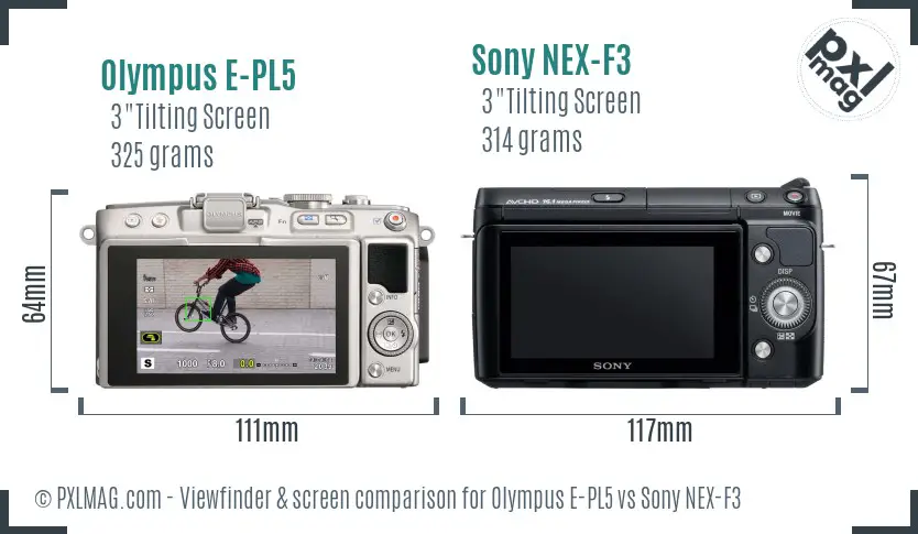 Olympus E-PL5 vs Sony NEX-F3 Screen and Viewfinder comparison