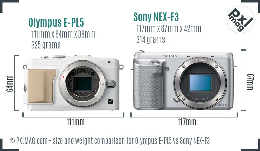 Olympus E-PL5 vs Sony NEX-F3 size comparison