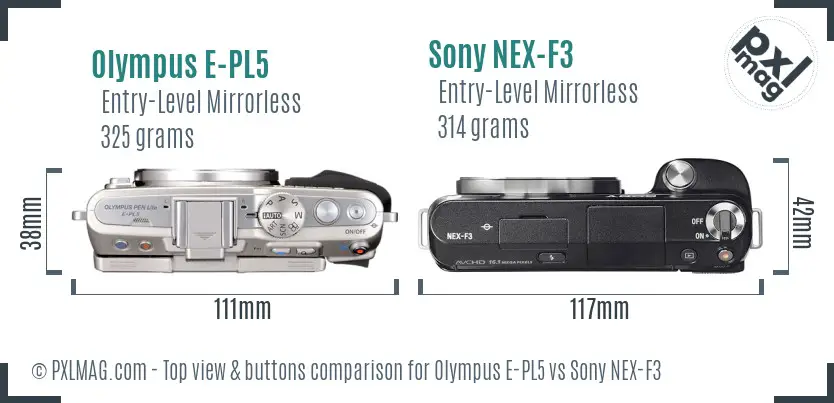 Olympus E-PL5 vs Sony NEX-F3 top view buttons comparison