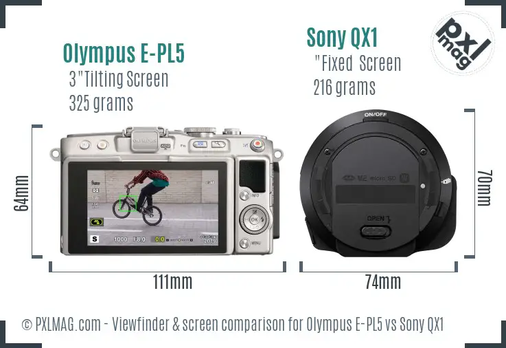 Olympus E-PL5 vs Sony QX1 Screen and Viewfinder comparison
