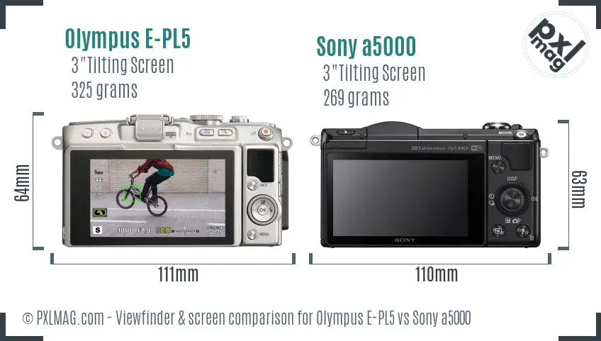 Olympus E-PL5 vs Sony a5000 Screen and Viewfinder comparison