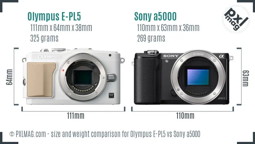 Olympus E-PL5 vs Sony a5000 size comparison