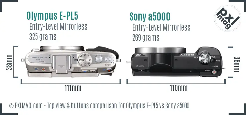 Olympus E-PL5 vs Sony a5000 top view buttons comparison