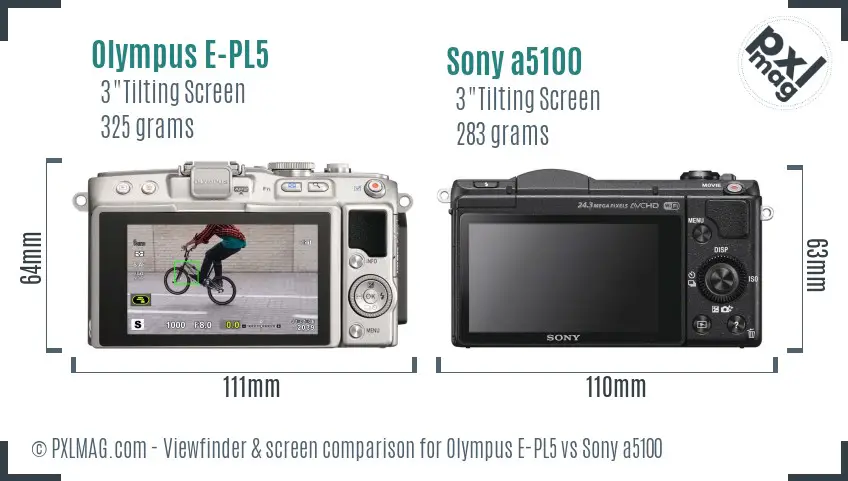 Olympus E-PL5 vs Sony a5100 Screen and Viewfinder comparison