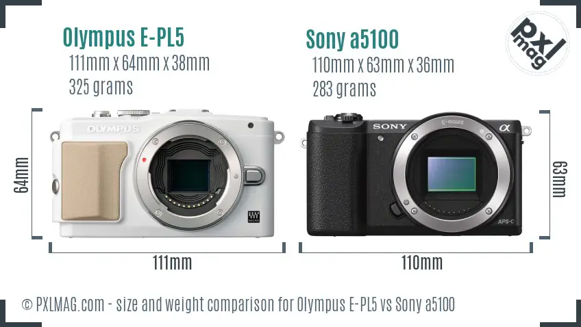 Olympus E-PL5 vs Sony a5100 size comparison
