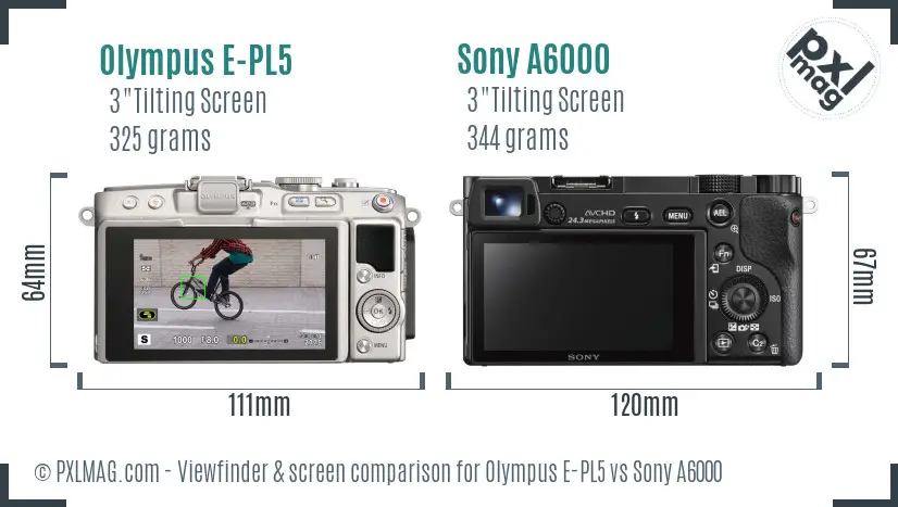Olympus E-PL5 vs Sony A6000 Screen and Viewfinder comparison