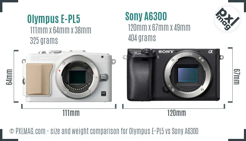 Olympus E-PL5 vs Sony A6300 size comparison