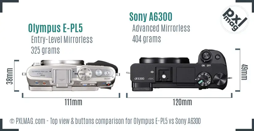 Olympus E-PL5 vs Sony A6300 top view buttons comparison