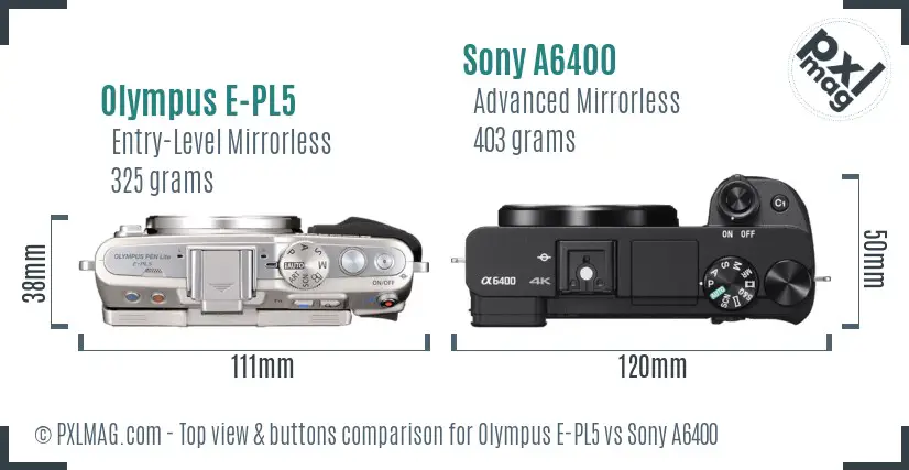 Olympus E-PL5 vs Sony A6400 top view buttons comparison