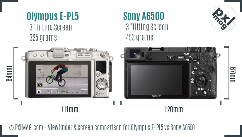 Olympus E-PL5 vs Sony A6500 Screen and Viewfinder comparison