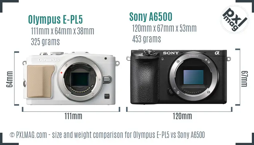 Olympus E-PL5 vs Sony A6500 size comparison