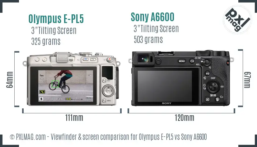 Olympus E-PL5 vs Sony A6600 Screen and Viewfinder comparison