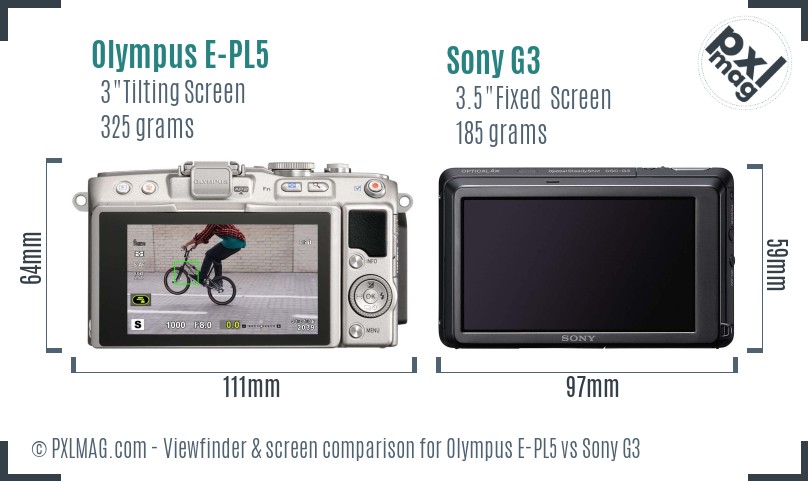 Olympus E-PL5 vs Sony G3 Screen and Viewfinder comparison