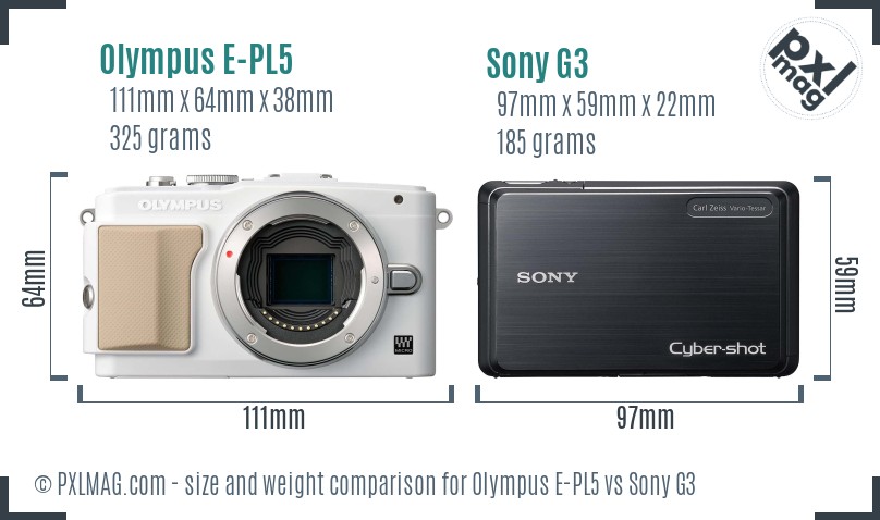 Olympus E-PL5 vs Sony G3 size comparison