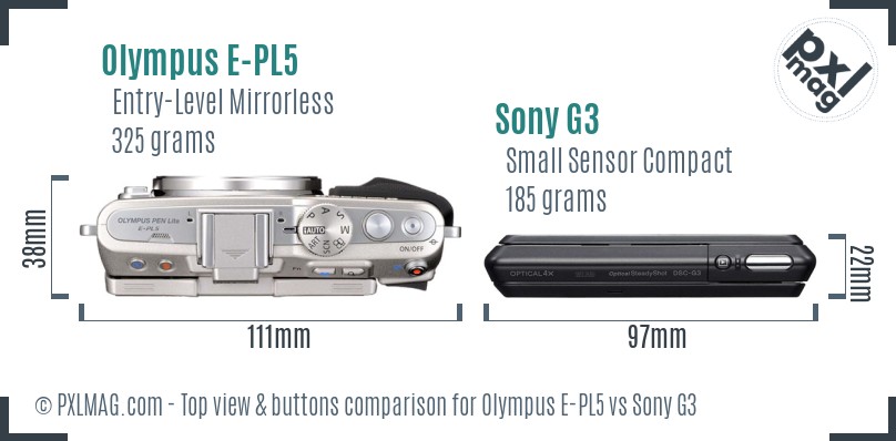 Olympus E-PL5 vs Sony G3 top view buttons comparison