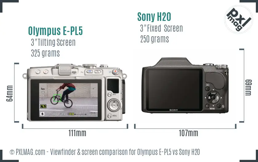 Olympus E-PL5 vs Sony H20 Screen and Viewfinder comparison