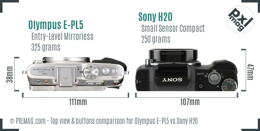 Olympus E-PL5 vs Sony H20 top view buttons comparison