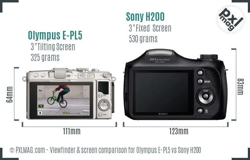 Olympus E-PL5 vs Sony H200 Screen and Viewfinder comparison