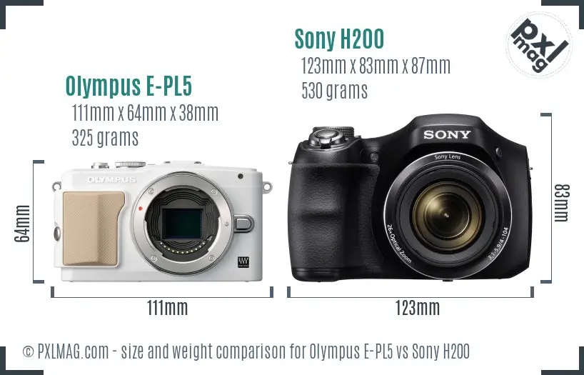 Olympus E-PL5 vs Sony H200 size comparison