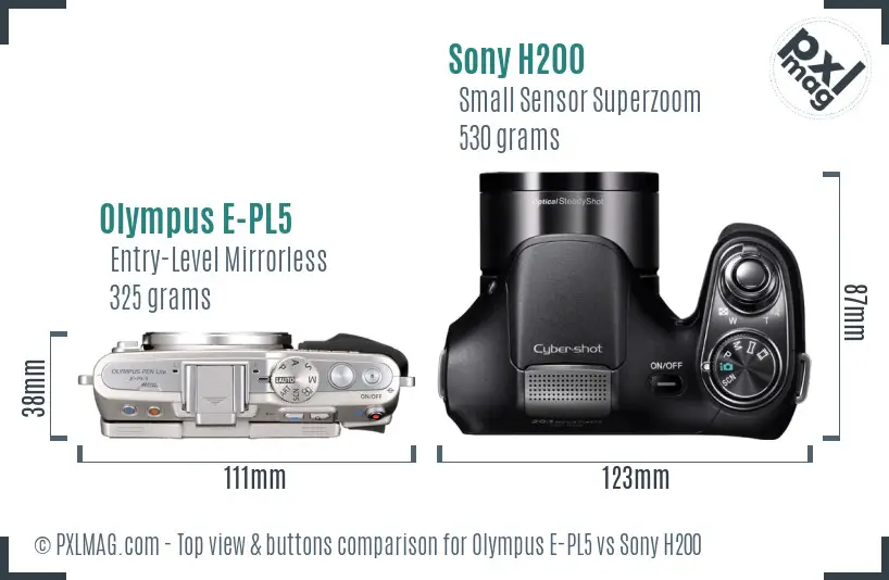 Olympus E-PL5 vs Sony H200 top view buttons comparison