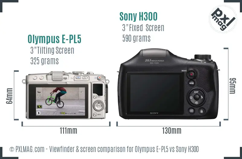 Olympus E-PL5 vs Sony H300 Screen and Viewfinder comparison
