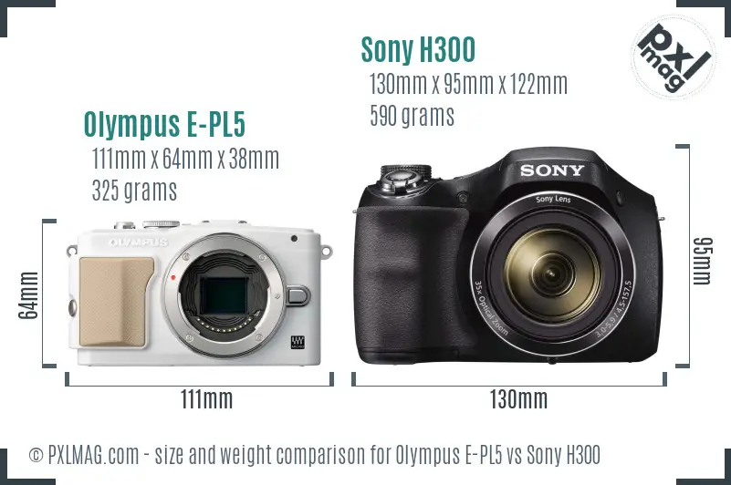 Olympus E-PL5 vs Sony H300 size comparison