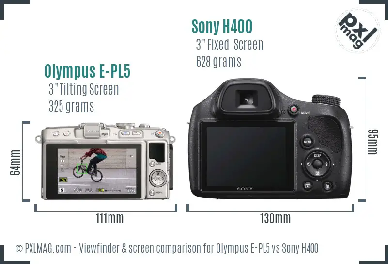 Olympus E-PL5 vs Sony H400 Screen and Viewfinder comparison
