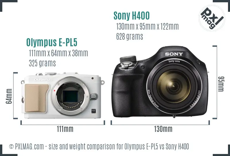 Olympus E-PL5 vs Sony H400 size comparison