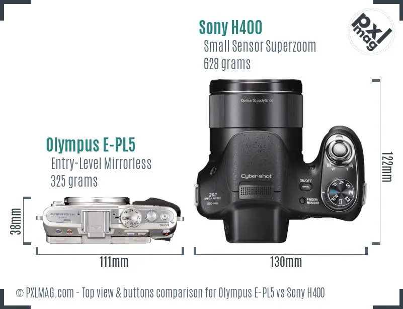 Olympus E-PL5 vs Sony H400 top view buttons comparison