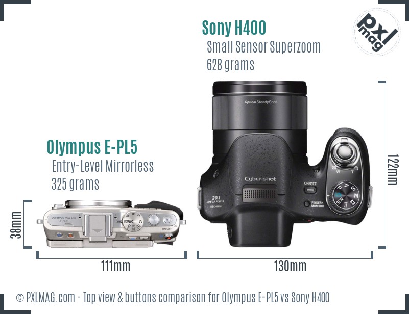 Olympus E-PL5 vs Sony H400 top view buttons comparison