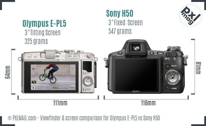 Olympus E-PL5 vs Sony H50 Screen and Viewfinder comparison