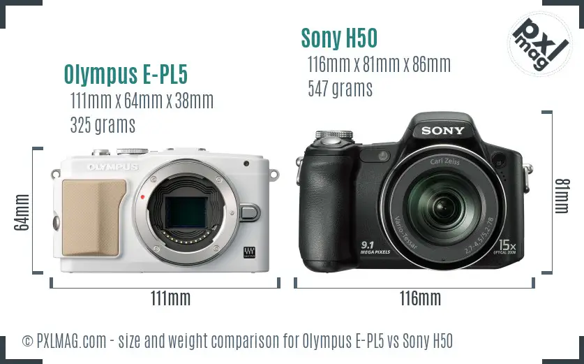 Olympus E-PL5 vs Sony H50 size comparison