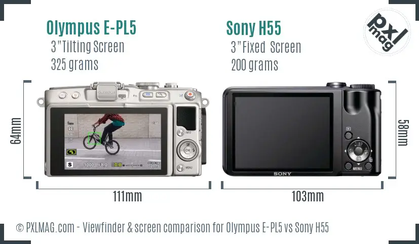 Olympus E-PL5 vs Sony H55 Screen and Viewfinder comparison