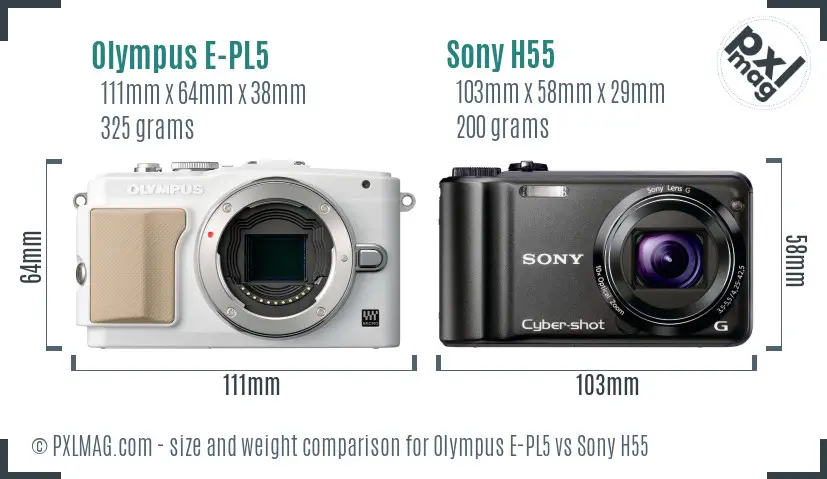 Olympus E-PL5 vs Sony H55 size comparison