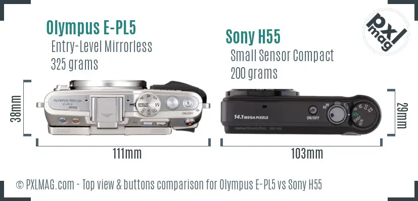 Olympus E-PL5 vs Sony H55 top view buttons comparison