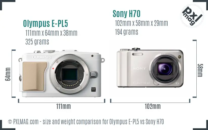 Olympus E-PL5 vs Sony H70 size comparison