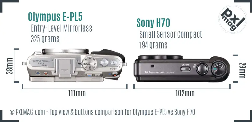 Olympus E-PL5 vs Sony H70 top view buttons comparison