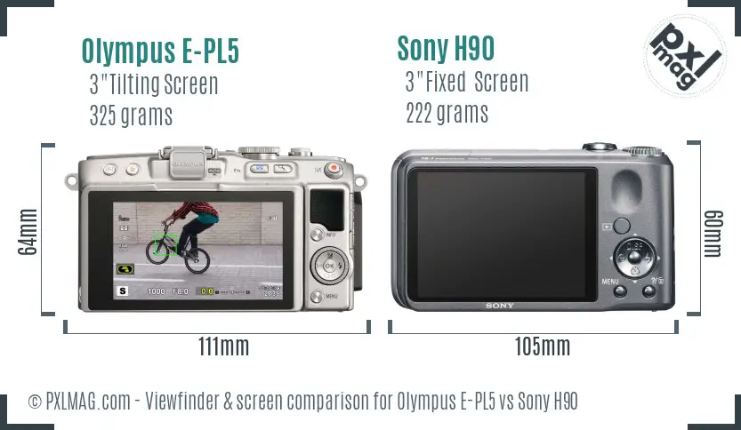 Olympus E-PL5 vs Sony H90 Screen and Viewfinder comparison