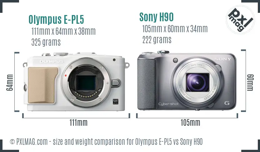 Olympus E-PL5 vs Sony H90 size comparison