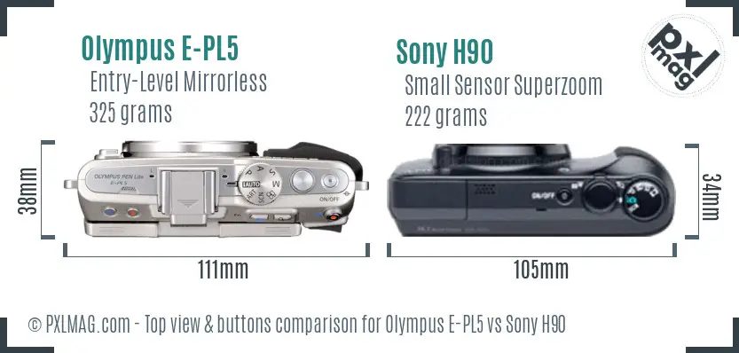 Olympus E-PL5 vs Sony H90 top view buttons comparison