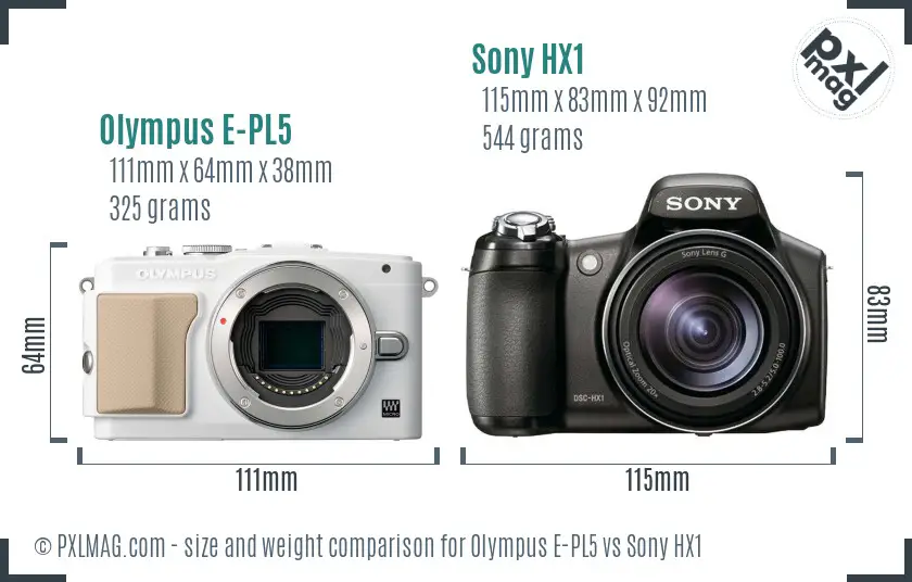 Olympus E-PL5 vs Sony HX1 size comparison