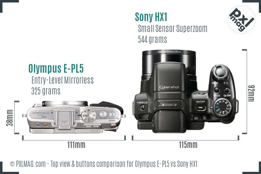 Olympus E-PL5 vs Sony HX1 top view buttons comparison