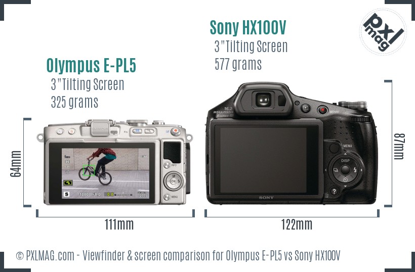 Olympus E-PL5 vs Sony HX100V Screen and Viewfinder comparison