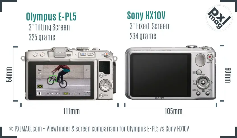 Olympus E-PL5 vs Sony HX10V Screen and Viewfinder comparison