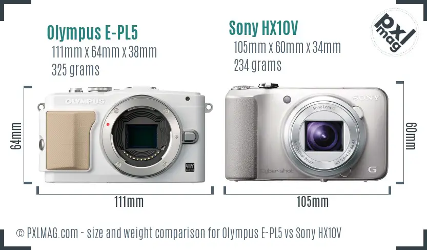 Olympus E-PL5 vs Sony HX10V size comparison
