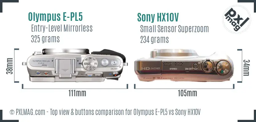 Olympus E-PL5 vs Sony HX10V top view buttons comparison