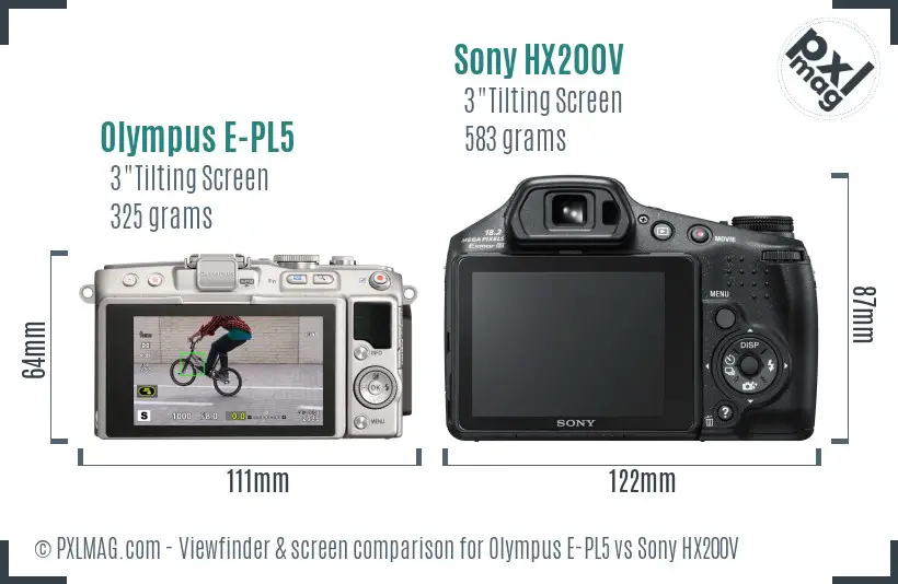 Olympus E-PL5 vs Sony HX200V Screen and Viewfinder comparison