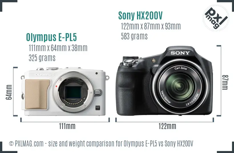 Olympus E-PL5 vs Sony HX200V size comparison