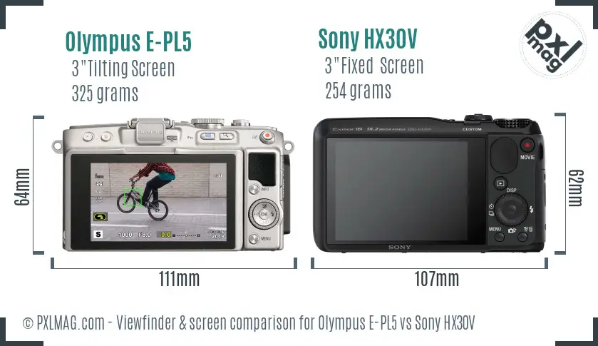 Olympus E-PL5 vs Sony HX30V Screen and Viewfinder comparison